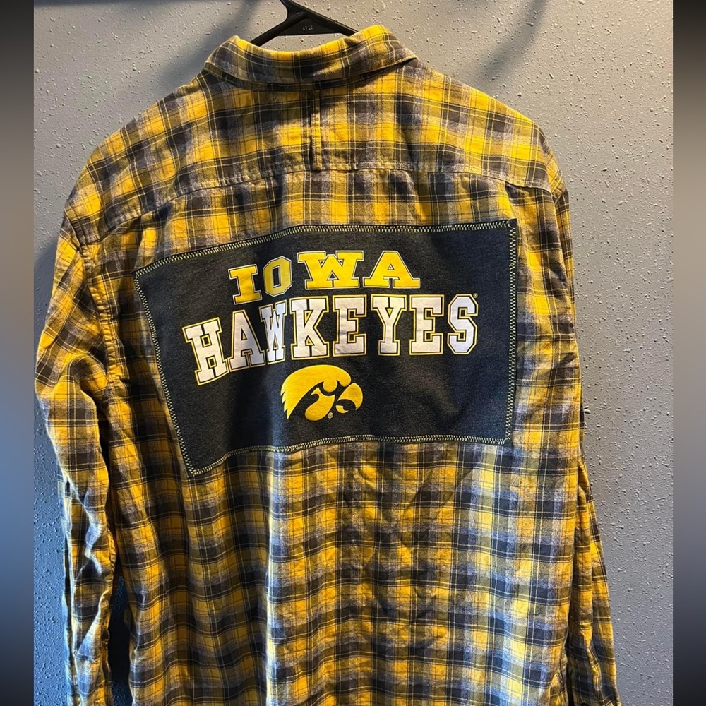 Iowa Hawkeyes upcycled, light weight flannel shirt